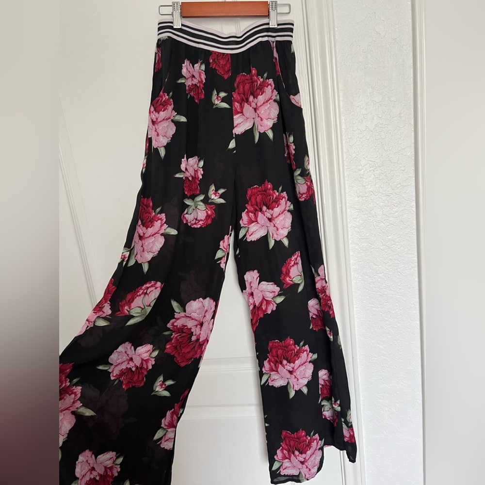 H.I.P. Sheer Wide-Leg Floral Pants | M